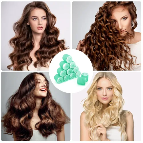 Miniatura 7 de Juego de 12 rodillos para el cabello con clips, rodillos de autoagarre para cabello largo y mediano, color aleatorio (2.2 in)