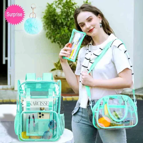 Miniatura 33 de Mochila transparente, aprobada por el estadio, para niñas y niños, mochila transparente de PVC resistente para mujeres y hombres