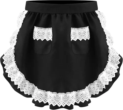 Miniatura 14 de Geyoga Delantales para mujeres con bolsillos Cocina Cocinando Camarera Sirvienta Delantal Falda Vintage Lindo Volantes Vestido Disfraz, Blanco