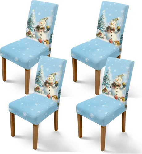 Miniatura 29 de Rnyleeg Fundas de silla de Navidad para sala de estar, diseño de muñeco de nieve azul, estampado de pájaros, fundas para sillas de comedor, 1
