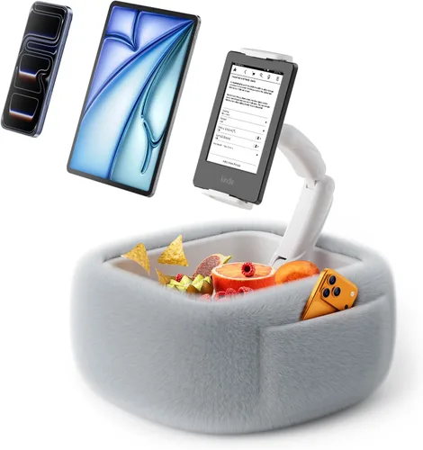 Miniatura 11 de LULULOOK Soporte de almohada Kindle ultra esponjoso para leer, soporte de almohada para tableta con cuenco de aperitivos y brazo plegable compatible
