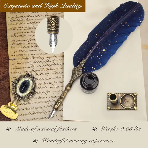 Miniatura 3 de Juego de bolígrafo y tinta, juego de bolígrafos de caligrafía con sello de cera, tinta, puntas de repuesto, cuchara, papel de carta de sobre, cera