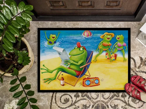 Miniatura 3 de Caroline's Treasures APH0080MAT - Tapete para puerta delantera, 18 x 27 pulgadas, diseño de ranas en la playa, para interiores y exteriores