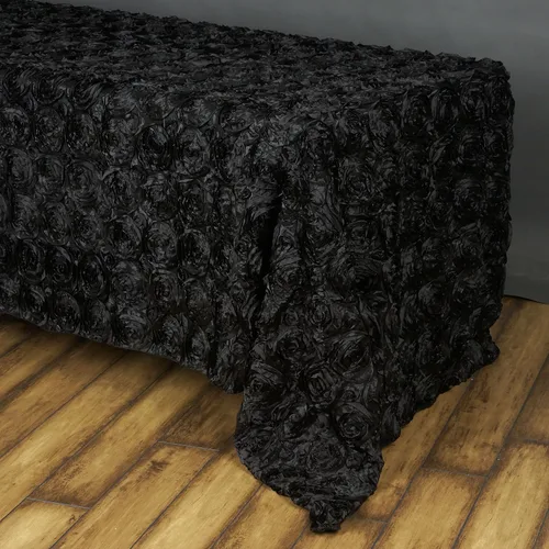 Miniatura 2 de BalsaCircle Mantel rectangular con rosetas elevadas de satén negro de 90 x 156 pulgadas, para bodas, fiestas, comedor