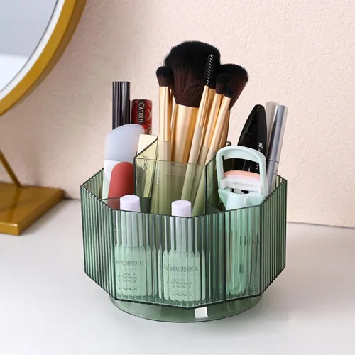 Miniatura 10 de LINFIDITE Organizador de maquillaje giratorio de 360° con soporte, caja de exhibición de cosméticos transparente, organizador de brochas