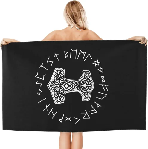 Miniatura 8 de Vikings Mjolnir and Rune Wheel - Toalla de playa absorbente con símbolo de mitología nórdica, toallas de playa de gran tamaño, súper 32 x 52 pulgadas