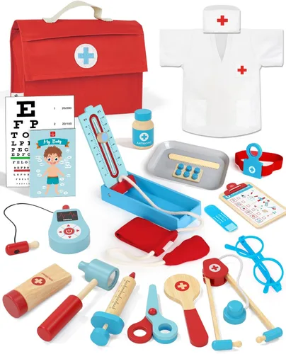 Lehoo Castle Kit de médico para niños pequeños de 3 a 5 años, juego de médicos para niños, juego de simulación con disfraz de médico, estetoscopio,