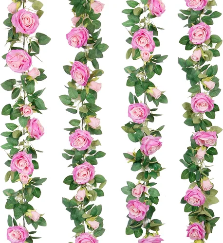 Miniatura 8 de TELDRASSIL 4 unidades (26 pies), guirnalda de flores artificiales de seda falsa, para decoración de fondo de boda, fiesta, arco, jardín, fondo (rosa)