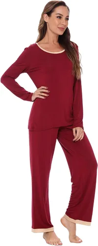 Miniatura 2 de GYS - Conjunto de pijama para mujer, viscosa hecha de bambú, ropa de dormir de manga larga con pantalones suaves y cómodos, S-4X