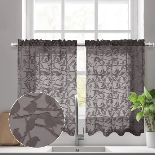 Miniatura 68 de OVZME Anji - 2 paneles de cortinas traslúcidas de gasa marrón de 72 pulgadas de largo para dormitorio, doble bolsillo para barra, tela ligera