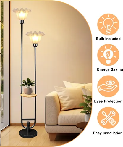 Miniatura 3 de Lámparas de Pie Regulables de Flores con Mesa, Lámpara de Pie Floral de 2 Luces, 3000K Blanco Cálido Estilo Candelabro Lámpara de Pie Moderna