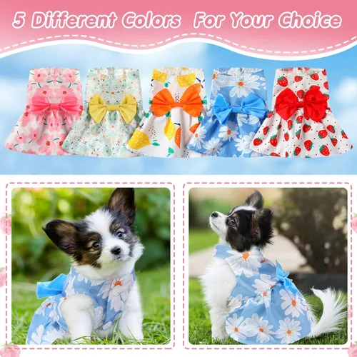Miniatura 3 de Saintrygo 5 piezas de vestido floral para perro, lindo vestido para perro, falda para mascotas, vestidos para mascotas, vestidos para gatos, vestido