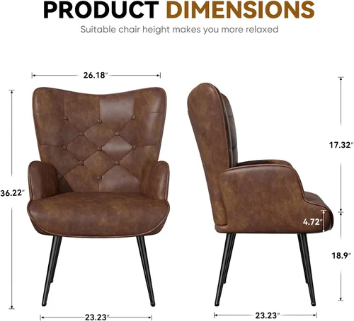Miniatura 2 de Nalupatio Silla de Acento Moderna de Mediados de Siglo, Sillas Tapizadas en Cuero PU con Botones Capitoné, Sillón de Lectura con Respaldo Alto