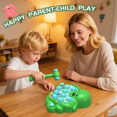 Miniatura 8 de Juego de Golpe de Vitalidad de Pulpo, Juguete Musical Educativo Whack-A-Mole con 2 Modos de Juego, Pantalla de Puntuación Digital, Juguete de Verde