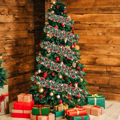 Miniatura 4 de Guirnalda de oropel de Navidad de 50 pies, guirnalda gruesa de oropel para decoración del árbol de Navidad, guirnalda metálica trenzada de oropel