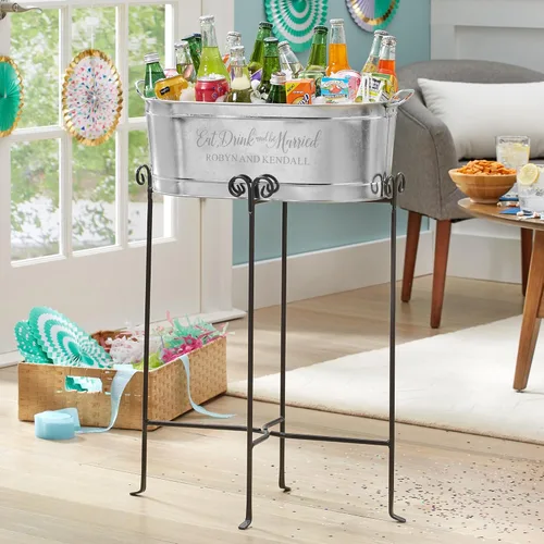 Miniatura 3 de Let's Make Memories Bañera de bebidas personalizada con soporte, para bodas, recién casados, tina de metal galvanizado, enfriador de bebidas, 5.5