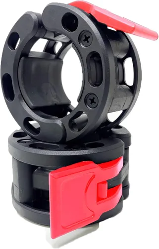 Miniatura 25 de Clout Fitness - Abrazaderas para barra de pesas olímpicas Collares de liberación rápida (2 unidades) Clips de peso con bloqueo para mancuernas de 2