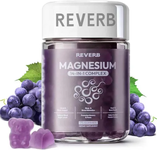 Complejo de magnesio para mujeres 14 en 1 gomitas de magnesio 75 sin azúcar, glicinato L-treonato, calcio, coenzima Q10, vitamina B6, D3, suplemento