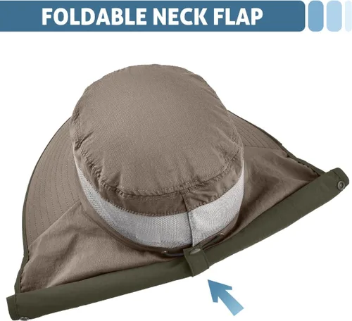 Miniatura 6 de LCZTN - Sombrero de protección solar de ala ancha, sombrero de pesca con solapa para cara y cuello, protección UPF 50+