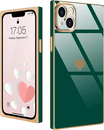 Miniatura 29 de Compatible con iPhone 12 Funda Rectangular Bonita Chapado Dorado Lujo Corazón de Amor Funda de Teléfono para Mujeres Niñas A Prueba de Golpes