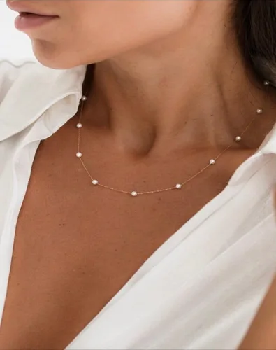 Miniatura 2 de TOSGMY Collares de perlas para mujer, gargantilla de perlas chapadas en oro de 14 quilates, collar de perlas de imitación hecho a mano, collar