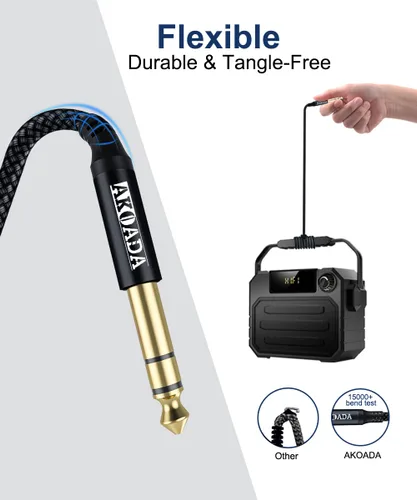 Miniatura 5 de AkoaDa Akoad - Cable de instrumento TRS de 1/4 de pulgada (paquete de 2 unidades, 10 pies, conector macho de 0.250 in), cable de interconexión