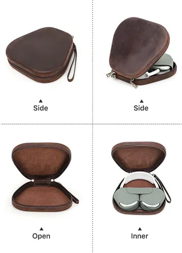 Miniatura 3 de Hiram - Funda de cuero genuino para Airpods Max, funda de viaje portátil de cuero de vaca Crazy Horse para Airpods Max, funda de auriculares