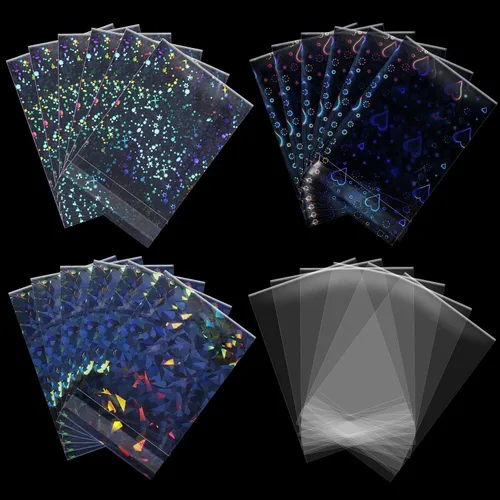 Tinlade 200 fundas holográficas para tarjetas fotográficas Kpop con destello láser, diseño de corazón de estrella, piedras preciosas de cristal,