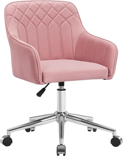 Miniatura 9 de VECELO Silla de escritorio de oficina en casa moderna de terciopelo giratoria con respaldo y ruedas, altura de asiento ajustable para niñas, Verde