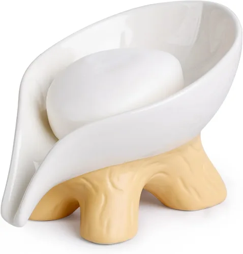 Miniatura 9 de Jabonera, Soporte de Jabón de Cerámica Autodrenante en Forma de Hoja para Jabón en Barra, Jabonera con Drenaje de Aspecto de Mármol Negro para Baño