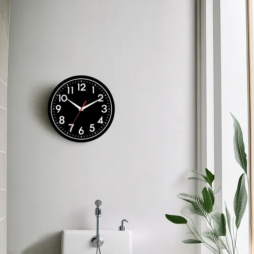 Miniatura 7 de DAXSMY - Reloj de pared negro de 10 pulgadas, funciona con pilas, simple, silencioso, sin tictac, analógico, decorativo para cocina, baño