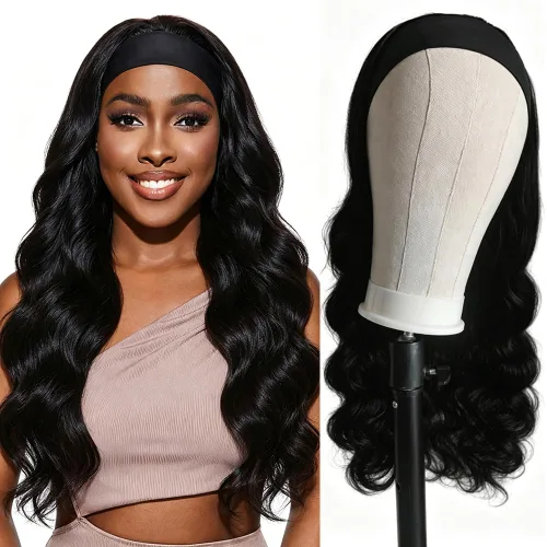 Miniatura 13 de Peluca de cabello humano brasileño ondulado con diadema, pelucas con diadema para mujeres negras, pelucas de cabello humano para llevar y llevar