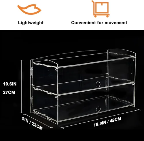 Miniatura 3 de Vitrina de acrílico de 2 niveles para panadería pastelería vitrina de 19 x 9 x 15 pulgadas, vitrinas de mostrador de exhibición de acrílico, estante