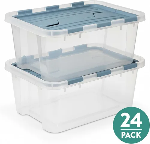 Miniatura 21 de Sterilite Paquete de 6 cajas de almacenamiento con tapa con bisagras, contenedores organizadores de plástico, 20 cuartos de galón, color azul