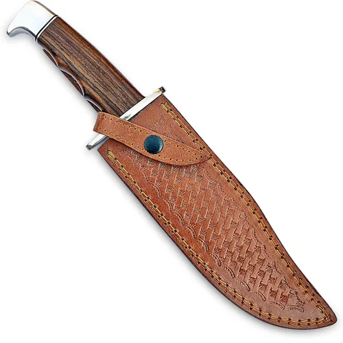 Miniatura 2 de H & H BLADES Cuchillo Bowie de acero D2 hecho a mano de 14 pulgadas con funda de cuero, cuchillo de caza con mango de madera duradero, ideal