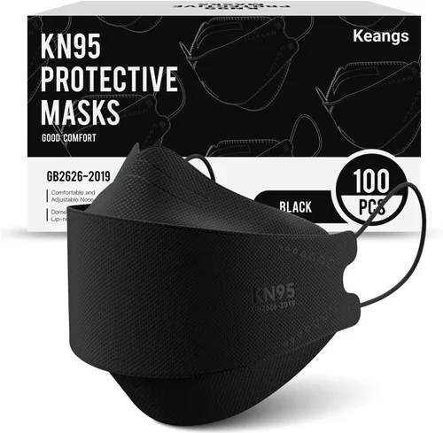 Keangs - KN95 - Mascarillas para adultos y adolescentes, transpirables, protectoras, desechables, paquete de 100 unidades, color negro Negro-adultos