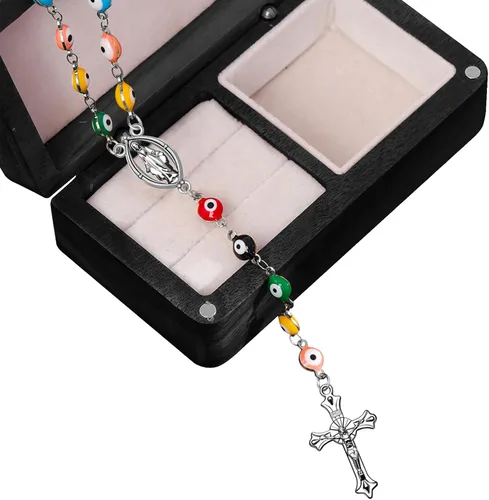 Miniatura 4 de 30 piezas/15 juegos de kits de rosario de aleación, medallas con cruz y centro, dijes ovalados, Jesús, María, eslabones católicos, colgantes