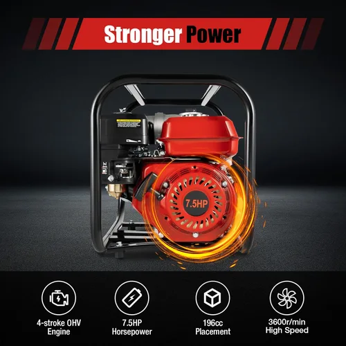 Miniatura 2 de Bomba de agua portátil con motor de gasolina de 7.5 HP 3KW 3600-Rpm de 3 pulgadas, caudal de 60m3/h Bomba de transferencia de agua semi-basura