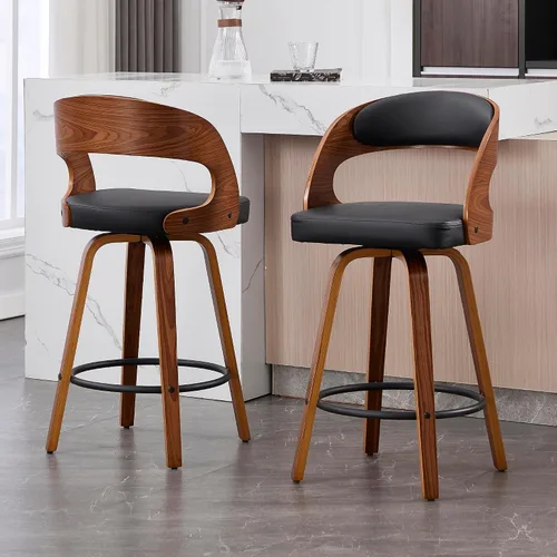 Miniatura 12 de VipDesk Taburetes de bar giratorios, Taburetes de bar de altura de mostrador de nogal con respaldo y brazos, Taburetes de bar tapizados modernos