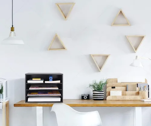 Miniatura 7 de EMERIT Organizador de Papel de Madera Organizador de Escritorio Almacenamiento Bandeja de Cartas Clasificador de Archivos con Estantes Ajustables
