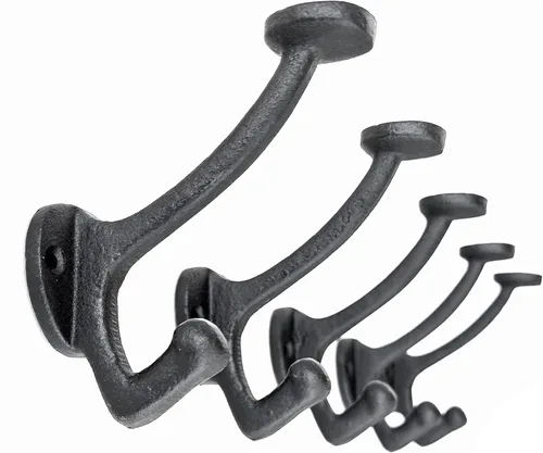 Ambipolar Paquete de 5 ganchos decorativos vintage de hierro fundido para colgar en la pared, ganchos negros resistentes para abrigos, sombreros,