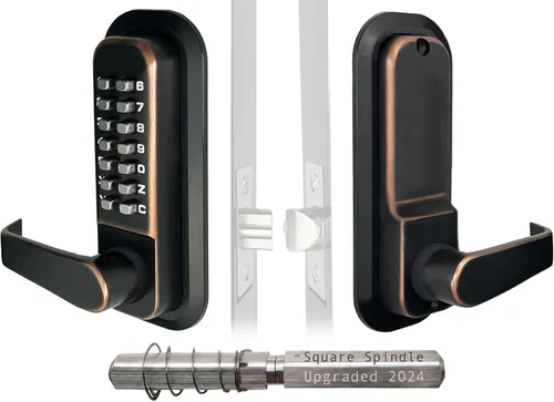Miniatura 10 de JOUNJIP - Cerradura de puerta de entrada sin llave de doble cara - Cerradura mecánica a prueba de llaves de tope con manija de palanca