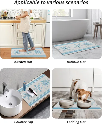 Miniatura 6 de Winter Snowflake Bath Mat for Tub,Non Slip Bathroom Floor Runner Rug Quick Dry & Absorbent Diatomaceous Earth Shower Sink Kitchen Living Room