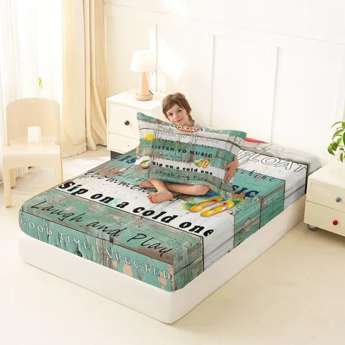 Miniatura 2 de Juego de sábanas bajeras de verano con reglas de la piscina, rústica, casa de campo, tamaño individual para niños, adolescentes y adultos, sábanas