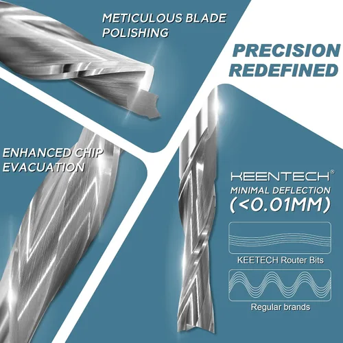 Miniatura 5 de KEENTECH Broca de enrutador Sprial de punta plana de 2 flautas de corte descendente de 0.118 in para máquina enrutadora CNC, diámetro de corte
