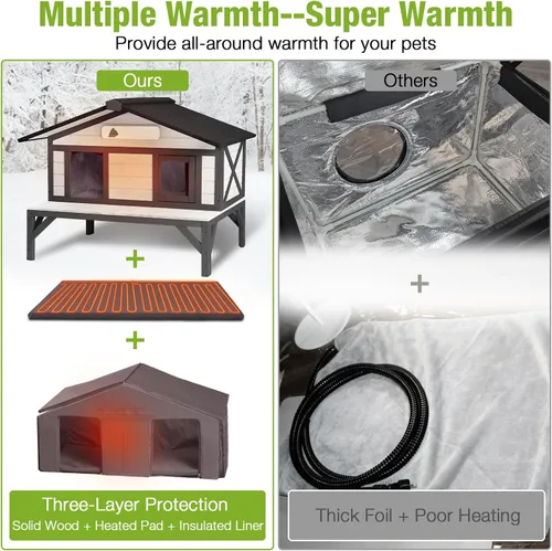 Miniatura 5 de GUTINNEEN Casa climatizada para gatos al aire libre para exteriores, resistente a la intemperie, aislada, refugio para gatos para invierno