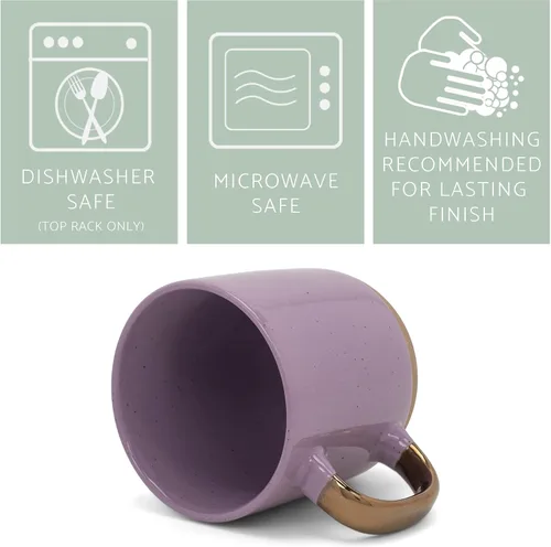 Miniatura 4 de Elanze Designs Speckled - Juego de 4 tazas de cerámica de 16 onzas con mango metálico, color morado Púrpura
