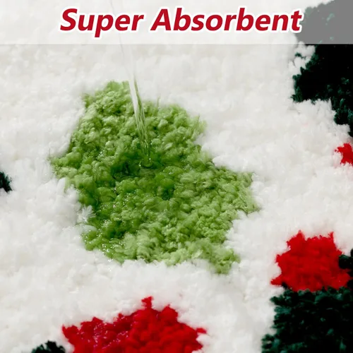 Miniatura 5 de Baccessor Alfombras de baño de Navidad, de felpa linda, antideslizantes, absorbentes de agua, lavables, color rojo y verde, alfombras de baño