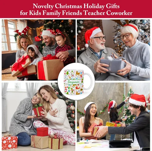 Miniatura 7 de Taza de cerámica de Navidad personalizada para niños, niñas, adultos con nombre personalizado, tazas de café de chocolate caliente, taza de té de 11