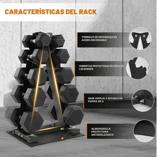 Miniatura 4 de Fitvids Juego de mancuernas hexagonales recubiertas de goma con estante de almacenamiento, juego de pesas de mano de 100/150/200/550 libras